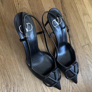 Valentino Garavani Black VLogo Slingback Heels – Size 37